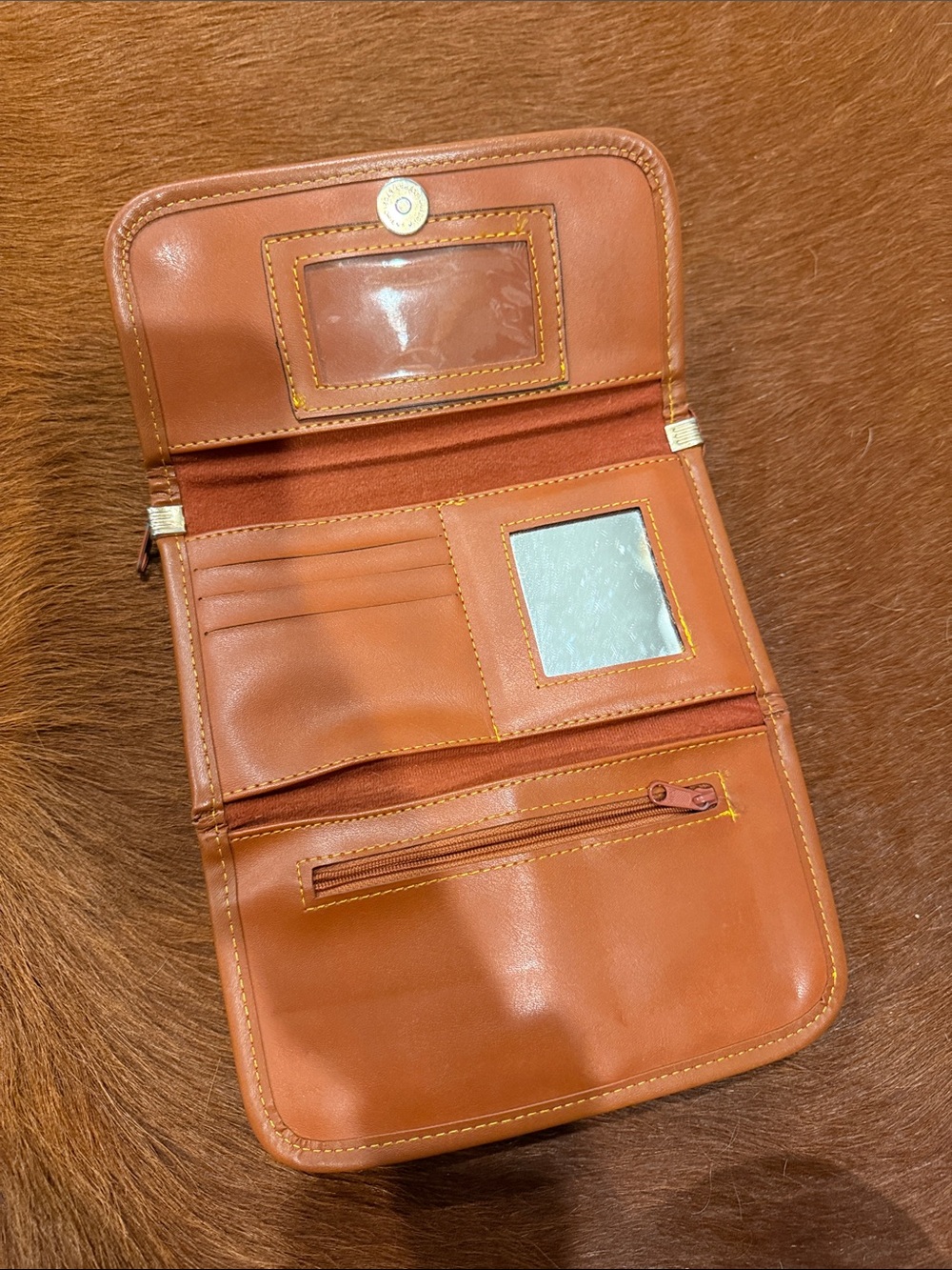 Dooney & Bourke Navy and Tan Pebbled Leather Zip Wallet - Picture 2 of 5